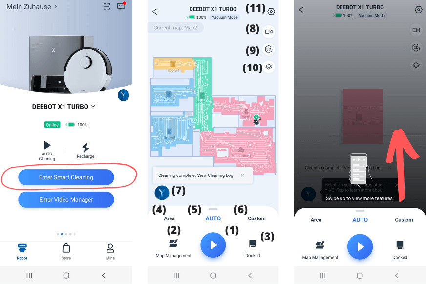 Der Startbildschirm der Ecovacs Deebot X1 Turbo App ist zu sehen